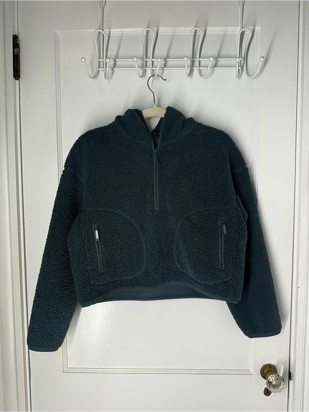 Uniqlo Women's Dark Green Sherpa Half-Zip Hoodie